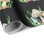 Papier Cadeau Art Pop Rose Jaune Style Champignons Rétro Anniver (Coin rond)