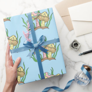 Papier Cadeau Art Pop Rose Jaune Style Champignons Rétro Anniver