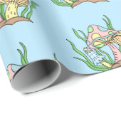 Papier Cadeau Art Pop Rose Jaune Style Champignons Rétro Anniver (Coin rond)