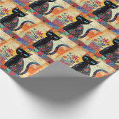 Papier Cadeau Art populaire de chat noir (Coin)