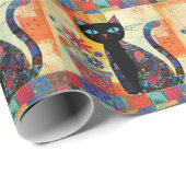 Papier Cadeau Art populaire de chat noir (Coin rond)