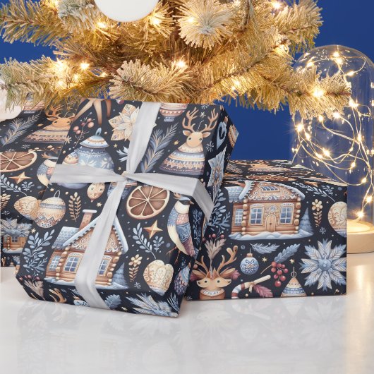 Papier Cadeau Art populaire de Noël scandinave (Vacances)