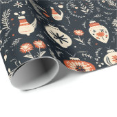 Papier Cadeau Art populaire de Noël scandinave vintage (Coin rond)