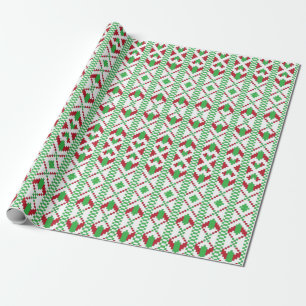 Papier Cadeau Art populaire ethnique letton vert et rouge tribal