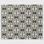 Papier Cadeau Art populaire fleuri bleu et jaune estonien (Plat)