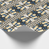 Papier Cadeau Art populaire fleuri bleu et jaune estonien (Coin)