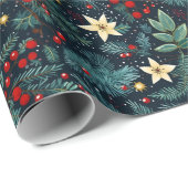 Papier Cadeau Art populaire Mistletoe Holly Berries Noël (Coin rond)