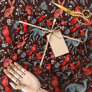 Papier Cadeau Art populaire nordique de la forêt Animaux de la