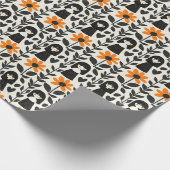 Papier Cadeau Art populaire rétro noir, blanc et jaune (Coin)