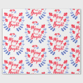 Papier Cadeau Art populaire scandinave Fleurs bleues et rouges (Plat)