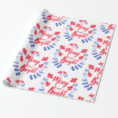 Papier Cadeau Art populaire scandinave Fleurs bleues et rouges (Déroulé)