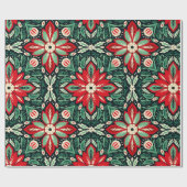 Papier Cadeau Art populaire scandinave Noël rouge et vert (Plat)