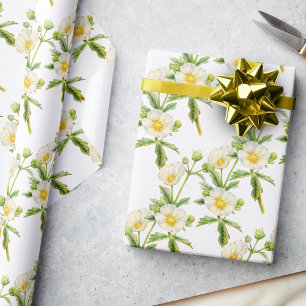 Papier Cadeau Art rose rocher floral blanc fleur sauvage vert