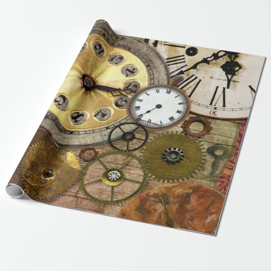 Papier Cadeau Art rouillé de Steampunk d'horloges vieil (Déroulé)