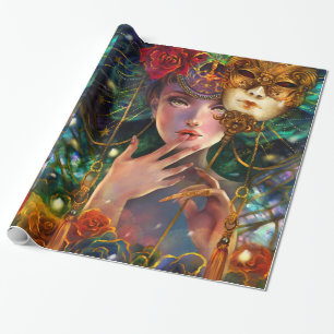 Papier Cadeau Art surréaliste de fantaisie de fille de masque d