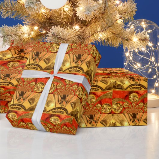 Papier Cadeau Art traditionnel africain rouge doré (Vacances)