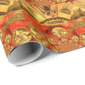 Papier Cadeau Art traditionnel africain rouge doré (Coin rond)