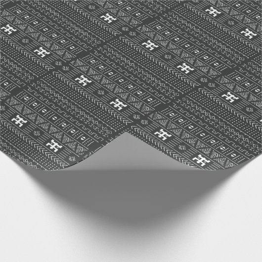 Papier Cadeau Art Tribal Africain : Géométrique Noir & Blanc (Coin)