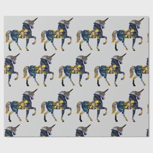 Papier Cadeau Art Unicorne Mandala noir (Plat)