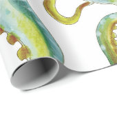 Papier Cadeau Art vert d'aquarelle de poulpe (Coin rond)