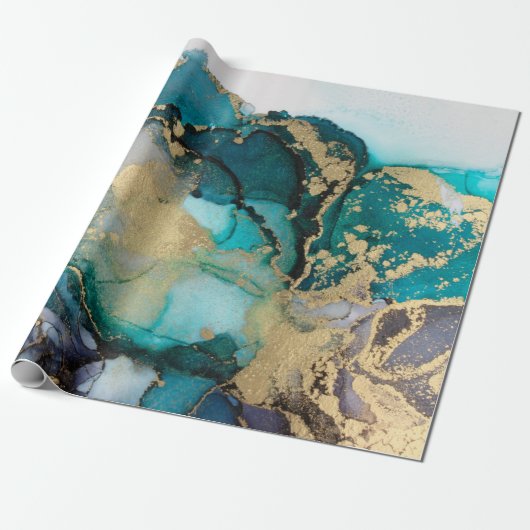 Papier Cadeau Artabstracte turquoise d'alcool d'alcool noir, art (Déroulé)