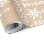 Papier Cadeau Artisanat rustique de Noël Nom personnalisé (Coin rond)