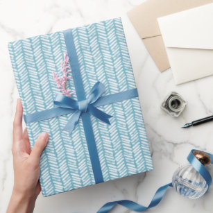 Papier Cadeau Artsy Bleu clair Blanc Zigzag Grandes Art