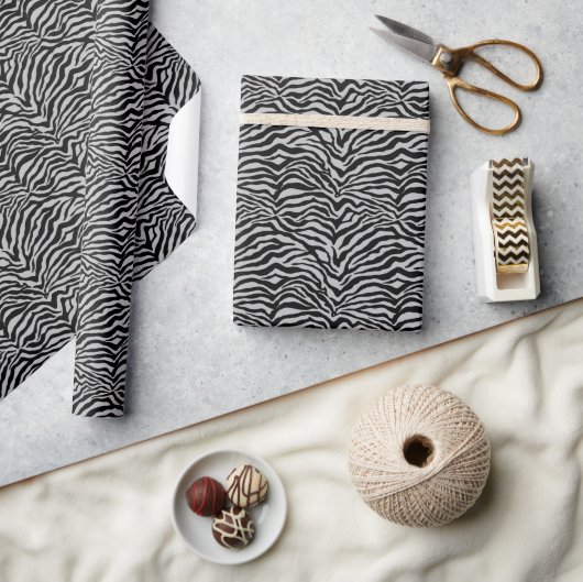 Papier Cadeau Artsy gris clair noir foncé Zebra Imprimer Motif (Artisanat)