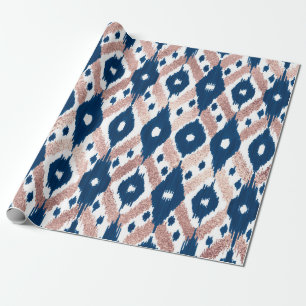 Papier Cadeau Artsy moderne Rose or Marine bleu Ikat Geo