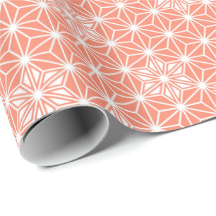 Papier Cadeau Asanoha japonais ou Motif étoile, corail rose