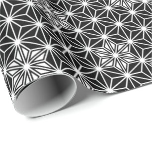 Papier Cadeau Asanoha japonais ou Motif étoile, noir et blanc