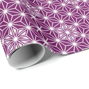 Papier Cadeau Asanoha japonais ou Motif étoile, violet d'auberg
