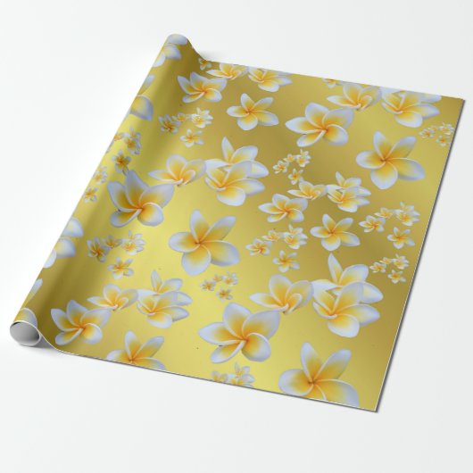 Papier Cadeau asiatique, jaune, blanc, fleur, brillant, or, flor (Déroulé)