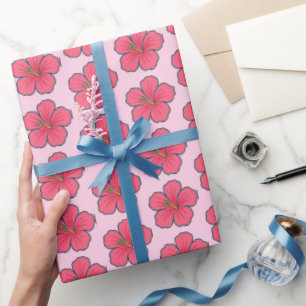 Papier Cadeau Assez Hibiscus Rose Tropical