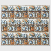 Papier Cadeau Assiettes Bleues et Blanches Antiques (Plat)