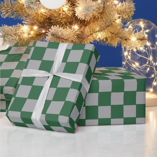 Papier Cadeau Assistant À damiers verte et grise (Vacances)