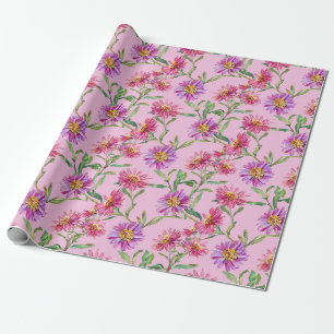 Papier Cadeau Aster Anniversaire Fleur de Septembre Aquarelle