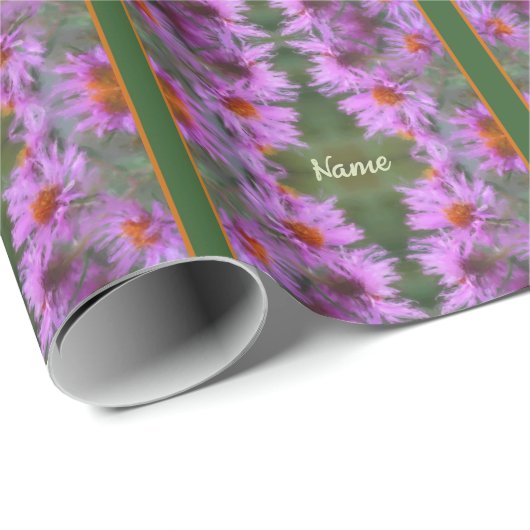 Papier Cadeau Asters rose sauvage Art personnalisé (Coin rond)