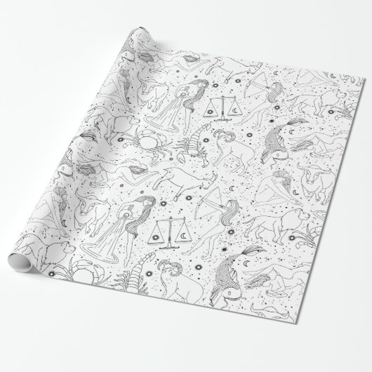 Papier Cadeau Astrologie Élégante Zodiac noir/blanc (Déroulé)