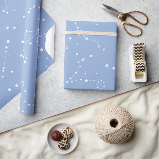 Papier Cadeau Astrologie Pastel Bleu Étoiles Constellation (Artisanat)