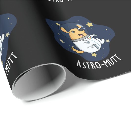 Papier Cadeau Astromutt Funny Chien Astronaut Pun Dark BG (Coin rond)
