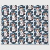 Papier Cadeau Astronaut à chat spatial mignon (Plat)