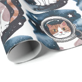 Papier Cadeau Astronaut à chat spatial mignon (Coin rond)