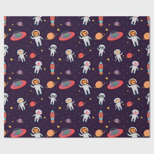 Papier Cadeau Astronaut Animaux Dans Le Motif Spatial I (Plat)