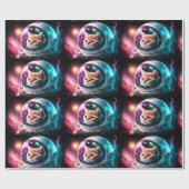 Papier Cadeau Astronaut de chat spatial drôle Kitty Galaxy Unive (Plat)