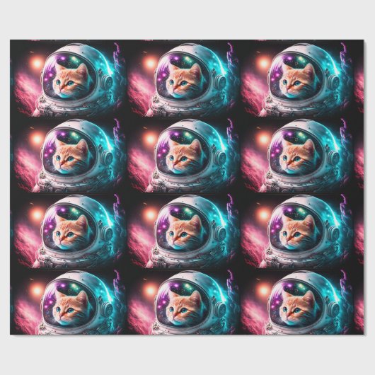 Papier Cadeau Astronaut de chat spatial drôle Kitty Galaxy Unive (Plat)