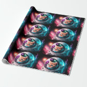 Papier Cadeau Astronaut de chat spatial drôle Kitty Galaxy Unive (Déroulé)