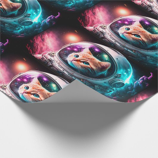 Papier Cadeau Astronaut de chat spatial drôle Kitty Galaxy Unive (Coin)