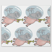 Papier Cadeau Astronaut De Cochon Spatial Avec Phaser (Plat)