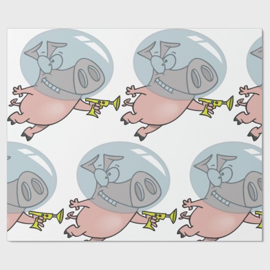 Papier Cadeau Astronaut De Cochon Spatial Avec Phaser (Plat)